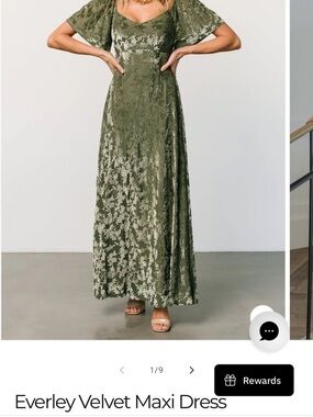 Baltic Born Everley Velvet Maxi Dress in Olive Green